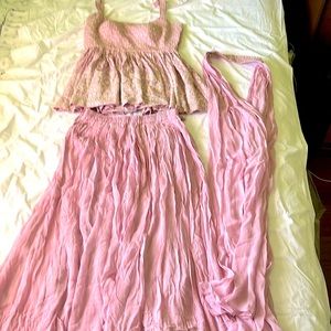 Pink embroidered mirror work Indian palazzo style lehenga Choli dress 3 piece